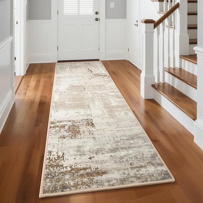 HOMORE 2x8 Runner Rug for Kitchen Hallways Runners Rugs, Beige Long Rug Non Slip Washable Rugs for Entrway Soft Abstract Carpet for Entrance Bedroom Living Room Bathroom
