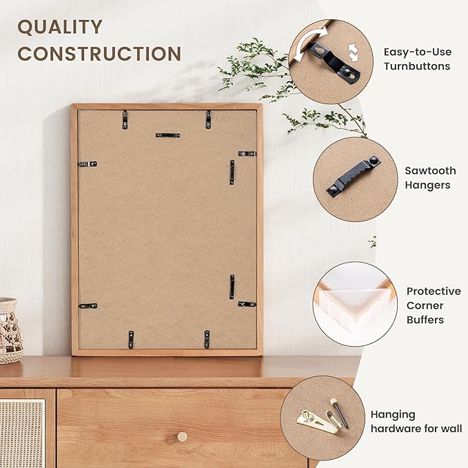 12x18 Poster Frame, USA-Sourced Cherry Wood Picture Frame with HD Tempered Glass, Handcrafted Rounded Corner 12 x 18 Wooden Frames Matted to 8.5x11 Photos, Horizontal or Vertical Wall Display
