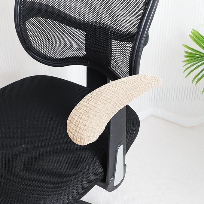 FORCHEER Beige Office Chair Armrest Covers 10-13 inch Long 2 Pieces Stretchable Water Resistant Jacquard Desk Chair Arm Rest Covers for Computer Chair Arm Removable Washable