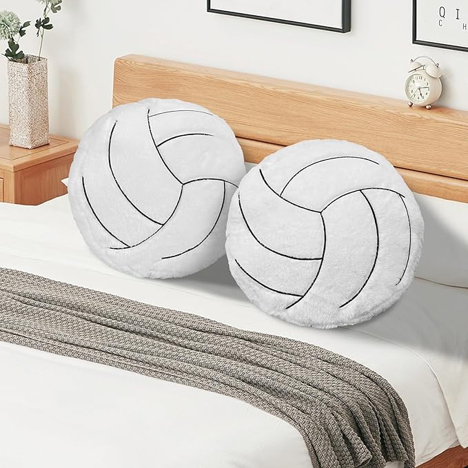 Volleyball Pillow, 2 Pcs Volleyball Plush Pillow Soft Fluffy Stuffed Sports Throw Pillows, Round Volleyball Pillows Ideal Couch, Bedroom & Sports Room Decor 15.8"