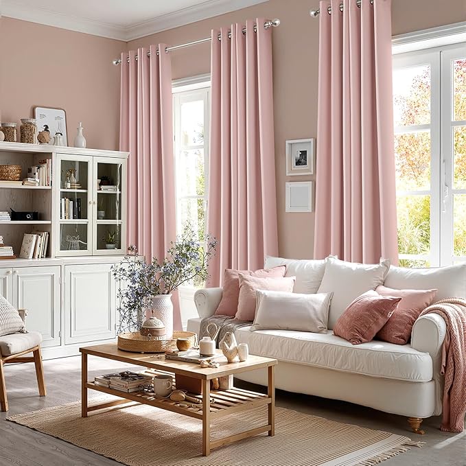 MIULEE Baby Pink Blackout Curtains for Bedroom Living Room 78 Inches Long 2 Panels, Thermal Insulated Room Darkening Drapes Grommet Noise Reducing Light Blocking Window Treatments 40x78 Inch