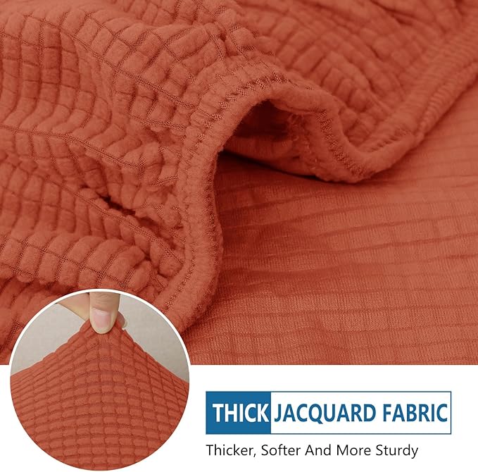 hyha Waterproof Couch Cushion Covers for Pets, Non Slip Sofa Seat Cover for Dogs Washable, Soft Thick Stretch Jacquard Fabric, Sofa Slipcovers with Elastic Bottom (1 Piece for Medium, Rust)