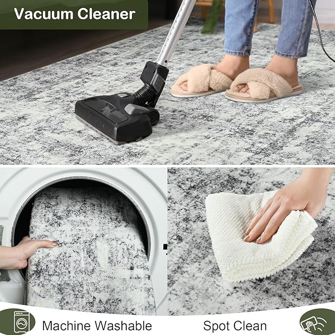 HOMORE Machine Washable Rug 6x9 Grey Rug for Living Room, Modern Neutral Rugs for Bedroom Non Slip Carpet for Kids Nursery Room, Gray Area Rugs for Dining Room Kitchen Dorm