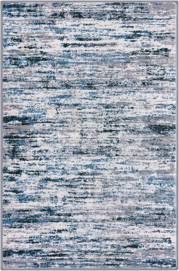 Lansny Modern Abstract Entryway Rug Indoor 2x3 Washable Rug Non-Slip Soft Small Area Rug Grey Blue White Kitchen Mats Thin Print Faux Wool Floor Carpet Throw Rugs for Entrance Bedroom Home Decor