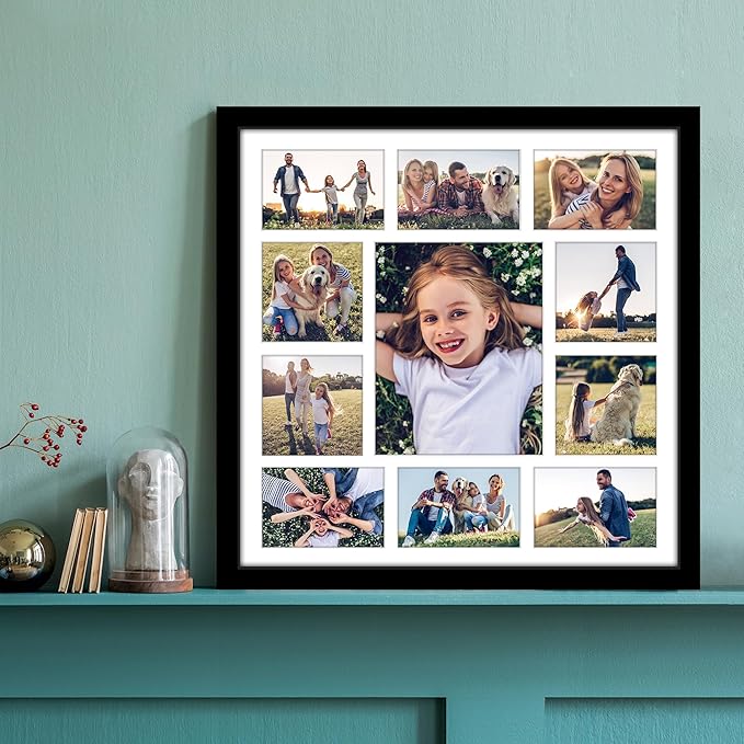 Americanflat 20x20 Collage Picture Frame with Polished Plexiglass - Multi Picture Frames Fit One 8x10, Four 5x5 and Six 4x6 Photos or Use as One 20x20 Frame - Signature Collection - Black