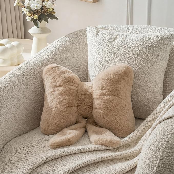 Bow Pillow Throw Pillows Butterfly Shaped Decorative Cute Pillows for Bed Sofa Cute Home Decor,Coffee 14.5 * 12inch