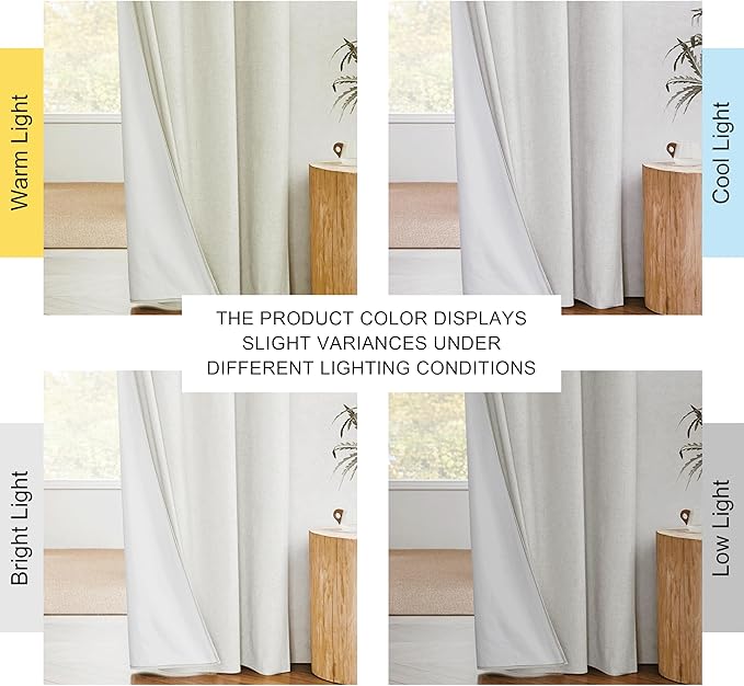 NICETOWN Linen Blackout Curtains for Kitchen, Ivory, 2 Panels, 34" Wide x 60" Long, Short Kitchen Burlap Linen 100% Blackout Drape Panels for Night Shift, Great Job for Blocking Light