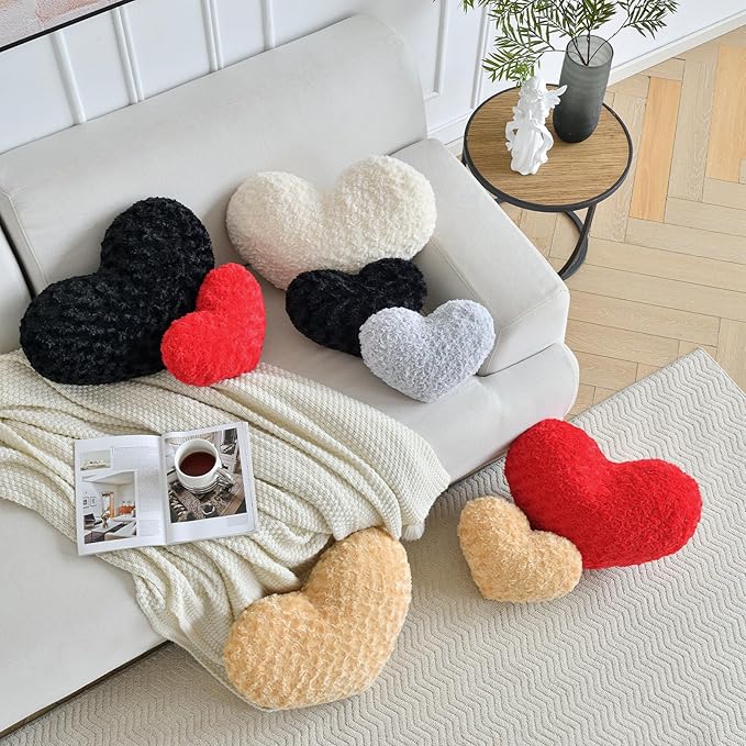 Heart Pillow, Soft Heart Shaped Pillow with Room Decorative Throw Pillows for Bed Couch Chair Sofa, Heart Shaped Cute Throw Pillow Cushion for Bedroom Living Room (Red, Mini 12.9" x 9.8")