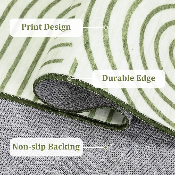 ROYHOME Washable Rug 4ft Area Rugs for Living Room, Abstract Rug for Bedroom, Soft Rainbow Non Slip Throw Rugs with Rubber Back, Low Pile Stain Resistant Boho Geometric Carpet for Dining Room,Green