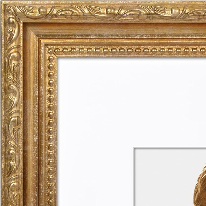Americanflat 11x14 Picture Frame with Shatter-Resistant Glass - Use as 8x10 Frame with Mat or Display 11x14 Photo Without Mat - Ornate Picture Frames for Wall Display - Gold