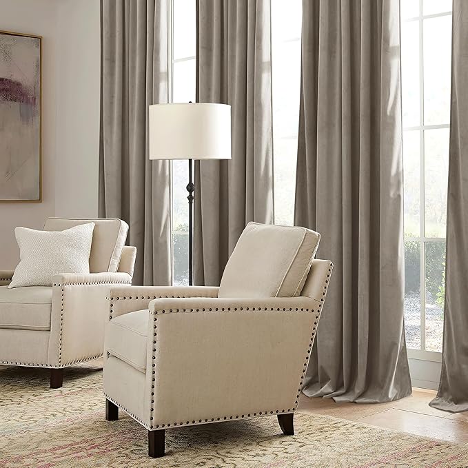 RYB HOME Taupe Velvet Curtains 84 inches Length with Hook Tape, Thermal Insulated Privacy Protect Decorative Drapes for Window, W 52 x L 84 inches, 2 Panels Set