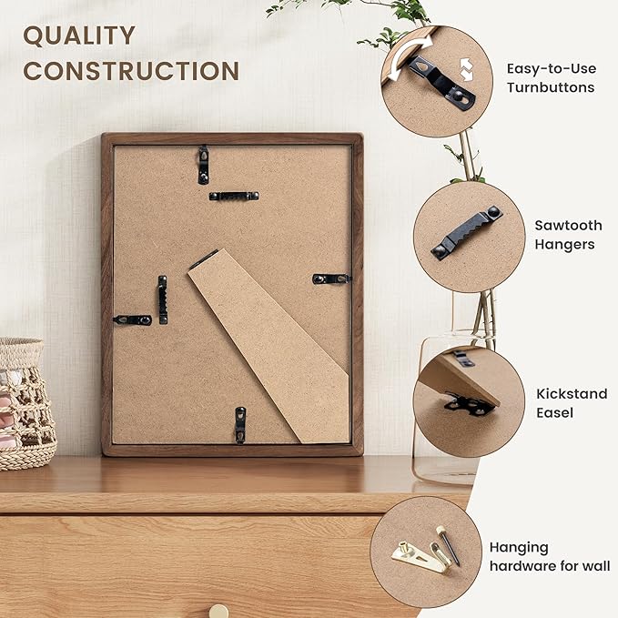 Fun Memories 5x7 Picture Frame, USA-Sourced Walnut Wood Photo Frames with HD Tempered Glass, Handcrafted Rounded Corner 5 x 7 Wooden Frames Matted to 4x6 Photos, 5x7 Frame, Tabletop or Wall Display
