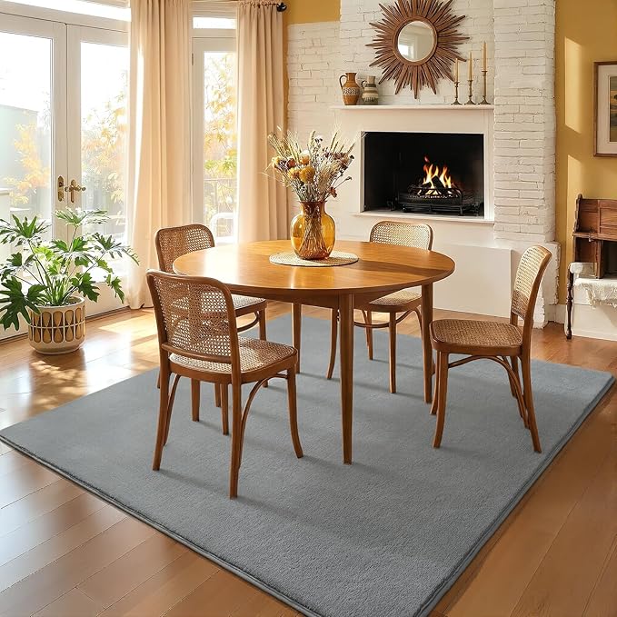 Amearea 4x4 Square Area Rugs for Bedroom Living Room, Modern Grey Thickened Memory Foam Rug, Fluffy Indoor Washable Rug Non Slip Minimalist Carpet for Entryway Kids Boys Girls Dorm Nursery Room Decor
