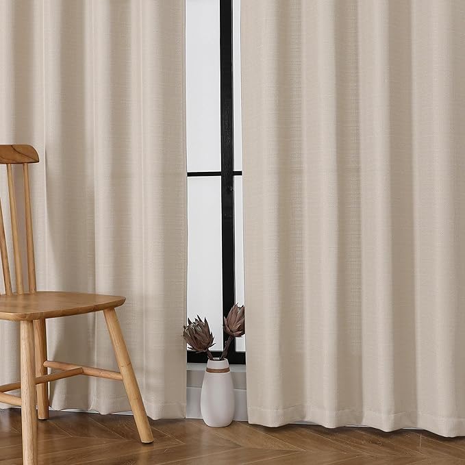 Chyhomenyc Linen Curtains 78 Inch Length 2 Panels Set, Faux Linen Textured Light Filtering Soft Airy Farmhouse Curtain Drapes for Living Room Bedroom, 40Wx78L