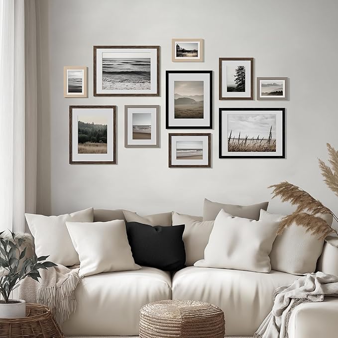 eletecpro 8x10 Picture Frames Set of 10, Picture Frame Collage Wall Decor Display 5x7 Photo With Mat or 8x10 without Mat, Home Decor Gallery Frame for Table Top or Wall Mounting, Multicolor