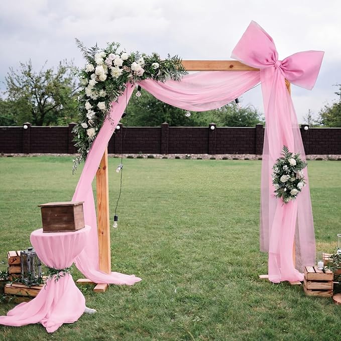Canlierr Extra Large Pink Organza Bow Decorations 39 x 59 Inch Giant Pink Tulle Bow with Tie and Long Ribbon Tails for Wedding Valentines Party Backdrop Coquette Room Wall Decoration