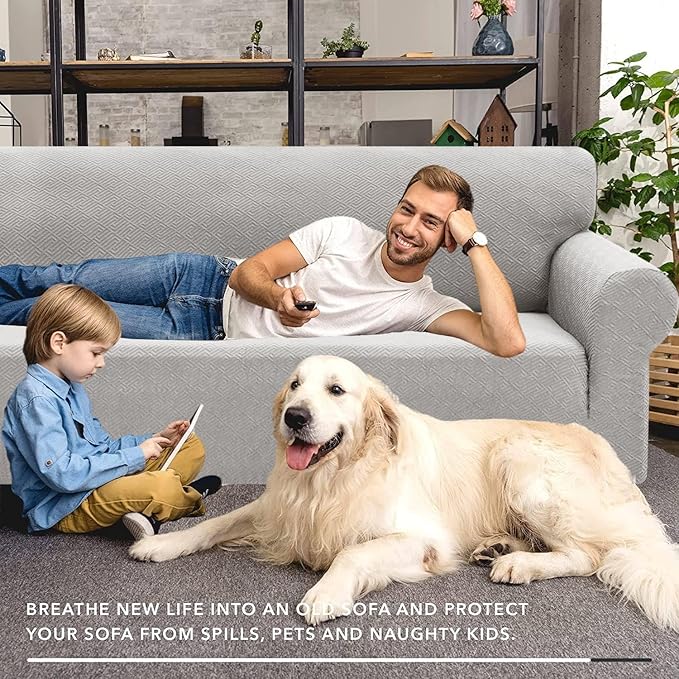 XINEAGE 2026 New 1 Piece Couch Covers for 3 Cushion Couch (79"-91") Stretch Sofa Cover Slipcover Pet Friendly Soft Washable Furniture Protector with Elastic Bottom for Kids,Dog (Sofa, Silver Grey)