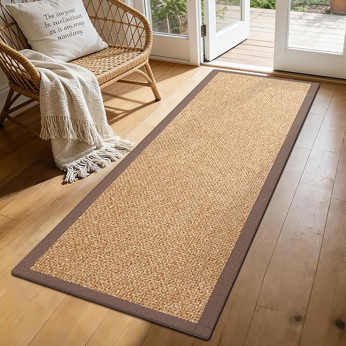 YDKGL Washable Hallway Runner Rug 2x6 Jute Like Kitchen Runner Mat Rugs Non Slip, Woven Soft Entryway Farmhouse Runner Boho Floor Carpet for Indoor Laundry Hall Backdoor Bedroom Living Room, Brown