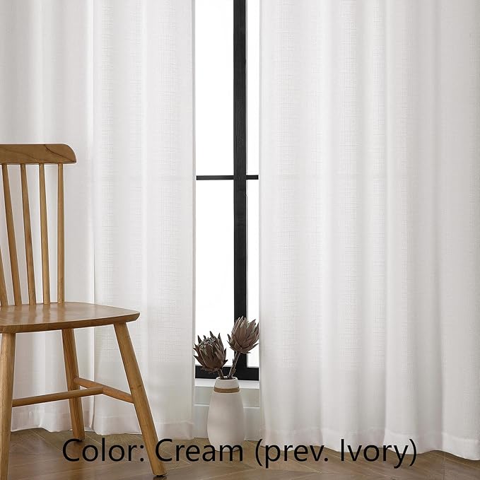 Chyhomenyc Bedroom Curtains 54 Inch Length 2 Panels, Faux Linen Textured Semi Light Filtering Soft Airy Yellowish Window Treatment Drapes for Living Room, Each 30Wx54L, Cream???prev. Ivory???