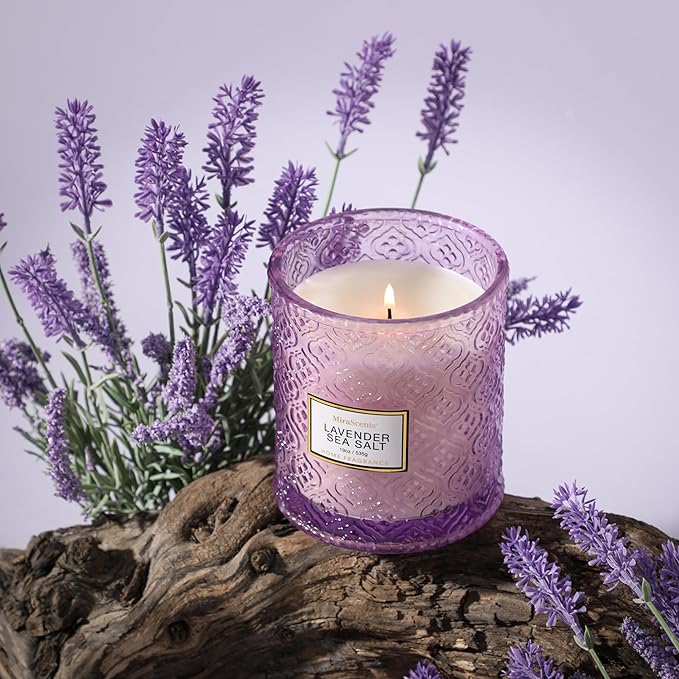 Lavender Sea Salt Scented Candles, 19oz Candles Gifts for Women, Purple Luxury Large Decorative Candles in Glass, Natural Soy Wax for Home