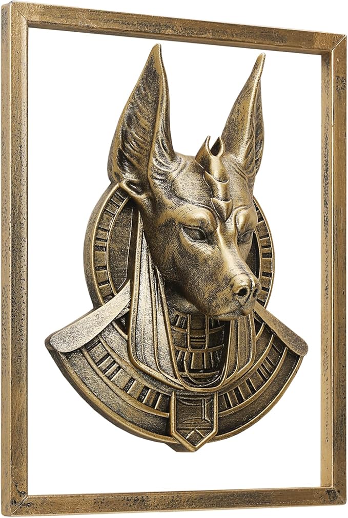 JJALIGHTS Animal Heads Wall Decor Anubis Resin Sculptures Anubis the Jackal-headed God Wall Hanging Decoration Imitation Copper vintage Wall Sculpture for Living Room Bedroom Office