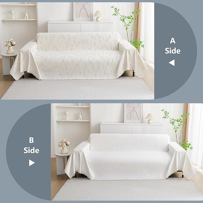 MYSKY HOME Couch Cover for Dogs, Sectional Couch Cover, Beige Lines Sofa Covers for Sectional Sofa L Shape Love Seat Couch Covers for Dogs Pets, Sofa Slipcovers Washable Soft Throw, 71"X102"