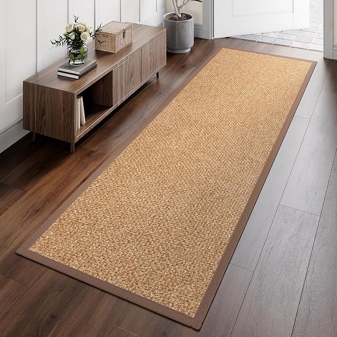 YDKGL Washable Hallway Runner Rug 2x8 Jute Like Kitchen Runner Mat Rugs Non Slip, Woven Soft Entryway Farmhouse Runner Boho Floor Carpet for Indoor Laundry Hall Backdoor Bedroom Living Room, Brown