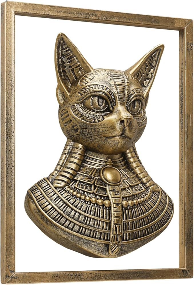 JJALIGHTS Animal Heads Wall Decor Bastet Resin Sculptures Bast the Cat-headed Goddess Wall Hanging Decoration Imitation Copper vintage Goddess of Cats Wall Sculpture for Living Room Bedroom Office