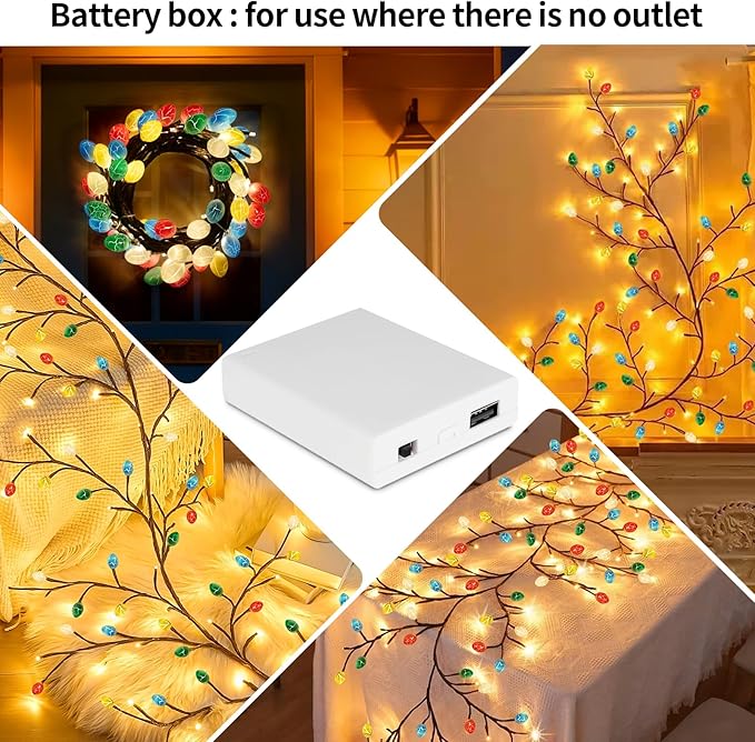 FNHMSL Easter Egg Enchanted Willow Vine Lights, 4FT 48LED 4 Color Easter Egg Tree Branch Lights for Wall, Remote Timer,8 Light Model,Bedroom Wall Doors Wedding, Christmas, USB Battery Box