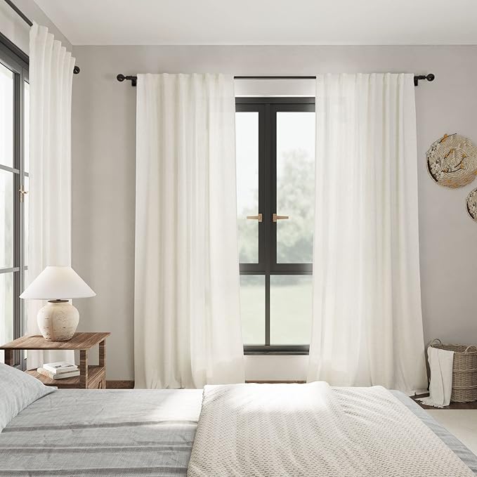 Linen Curtains 84 inches Long for Bedroom Back Tab Light Filtering Privacy Sheer Cream Curtains Modern Farmhouse Coastal Decor Cream Cotton Textured Gauze Curtain 2 Panel Set 70x84