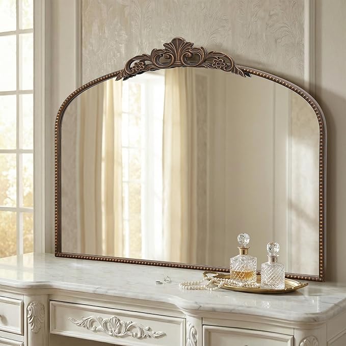 Micasso Large Bronze Vintage Mirror: 40"x29" French Baroque Antique Mirror - Traditional Ornate Decorative Wall Mounted Arched Mirrors for Wall/Mantel/Entryway/Hallway - Home Decor for Living Room