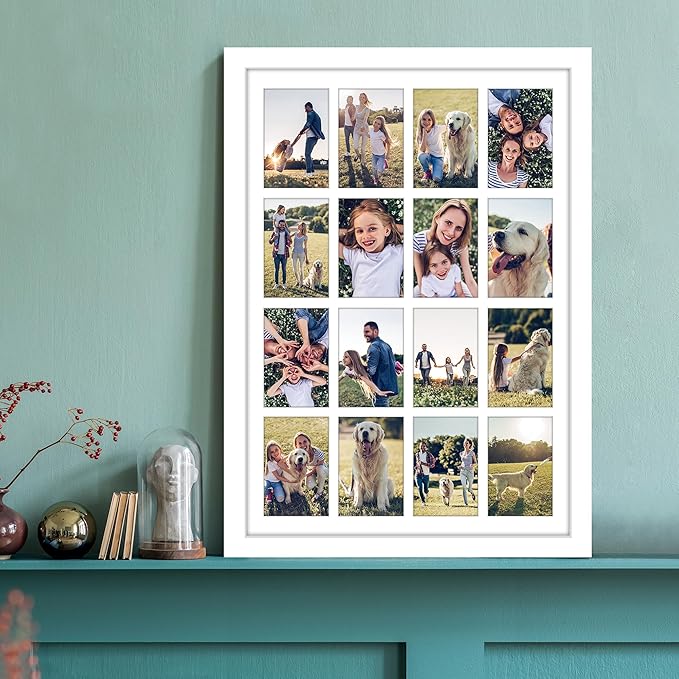 Americanflat 4x6 Collage Picture Frame with Polished Plexiglass - Multi Picture Frames Fit Sixteen 4x6 Photos or Use as One 18x26 Poster Frame for Wall Display - Signature Collection - White