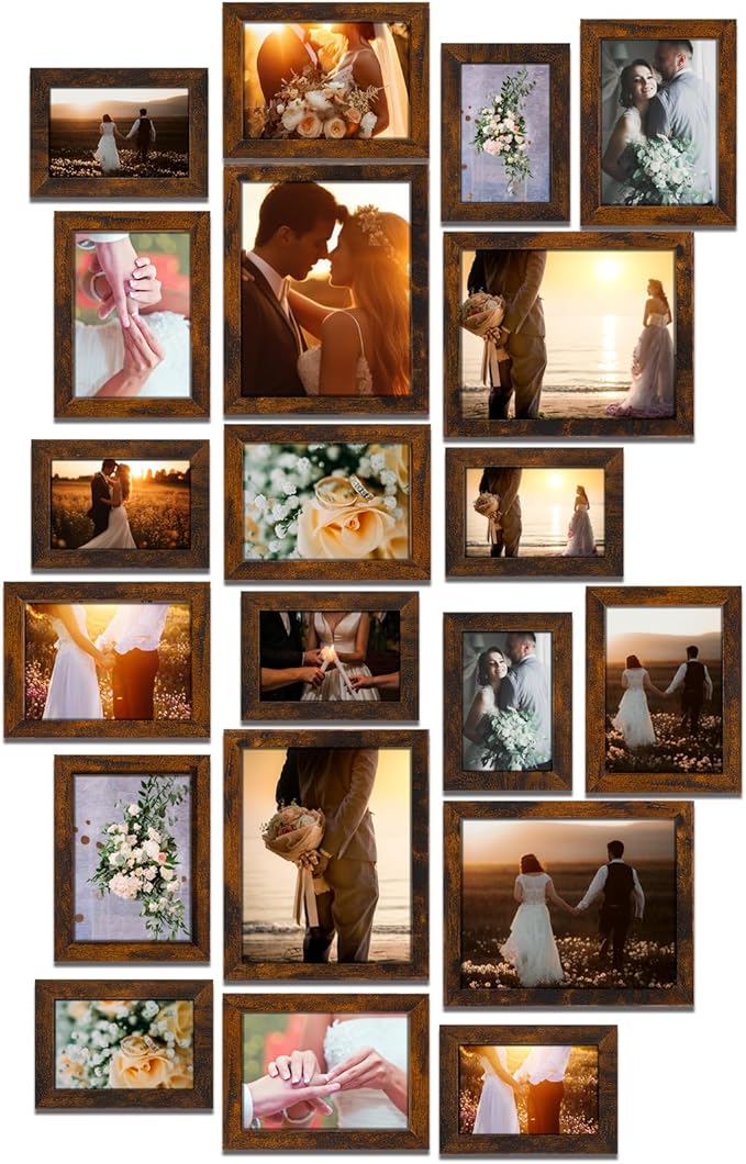 Namalu 20 Pcs Gallery Wall Frames Set Rustic Picture Frames Collage Assorted Photo Wall Decor Pack for Hanging or Tabletop Display Multi Sizes with 8 x 10, 5 x 7, 4 x 6 (Brown)