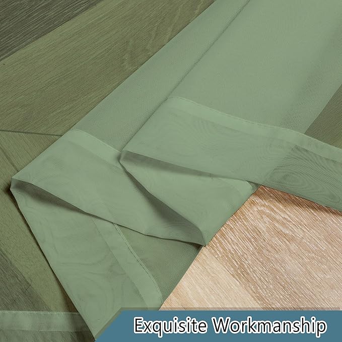Lecloud Sage Green Sheer Kitchen Curtains 36 Inch Length 2 Pieces, Solid Volie Small Window Curtain Tiers for Bedroom Living Room, Rod Pocket Gauzy Window Treatments, 40x36 Inch