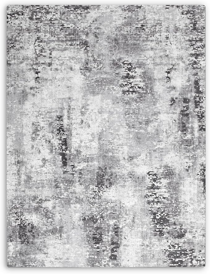 2x8 Grey Rug Runners for Hallways Kitchen Runner Rug Non Slip Washable Black Long Runner Rugs with Rubber Backing Soft Abstract Carpet Runner for Bedroom, Kitchen, Bathroom, Entryway