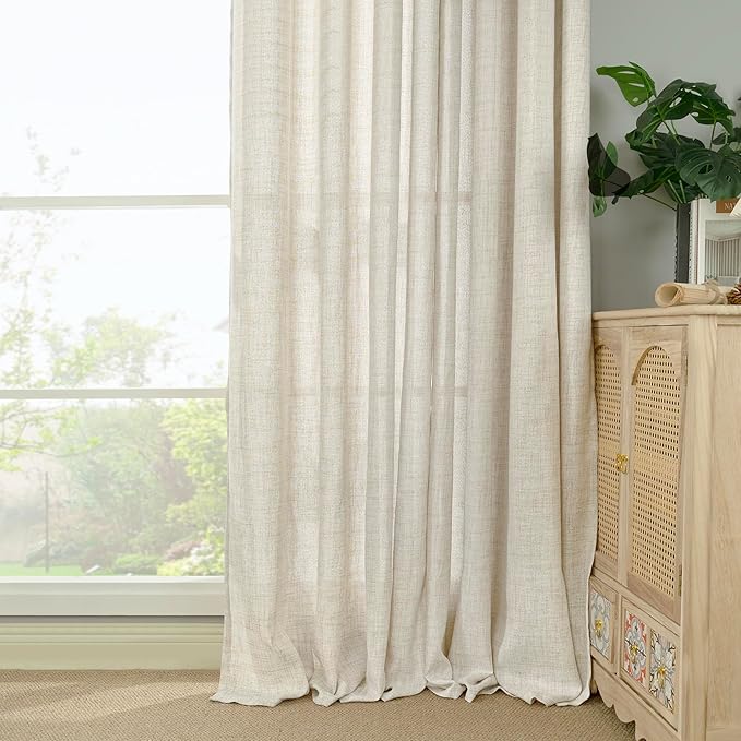 YoungsTex Linen Curtains 84 Inch Length for Living Room, Light Filtering Semi Sheer Window Drapes with Bronze Grommet Privacy for Bedroom Farmhouse Decorative, 42 x 84 Inch, 2 Panels
