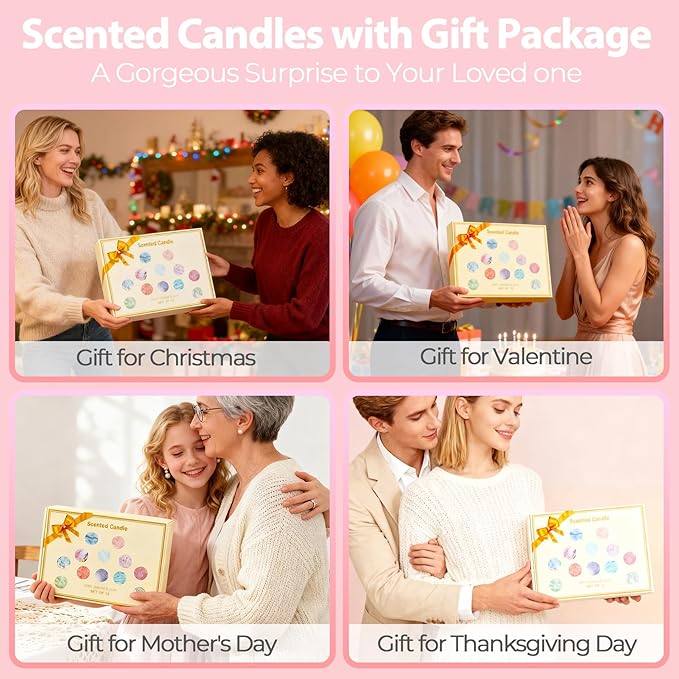 Gifts for Women,12 Pack Scented Candles Gift Set, 300 Hour Long Lasting Soy Wax Candles for Home Scented, Aromatherapy Candle, Ideal for Birthday, Christmas, Thank You Gifts,