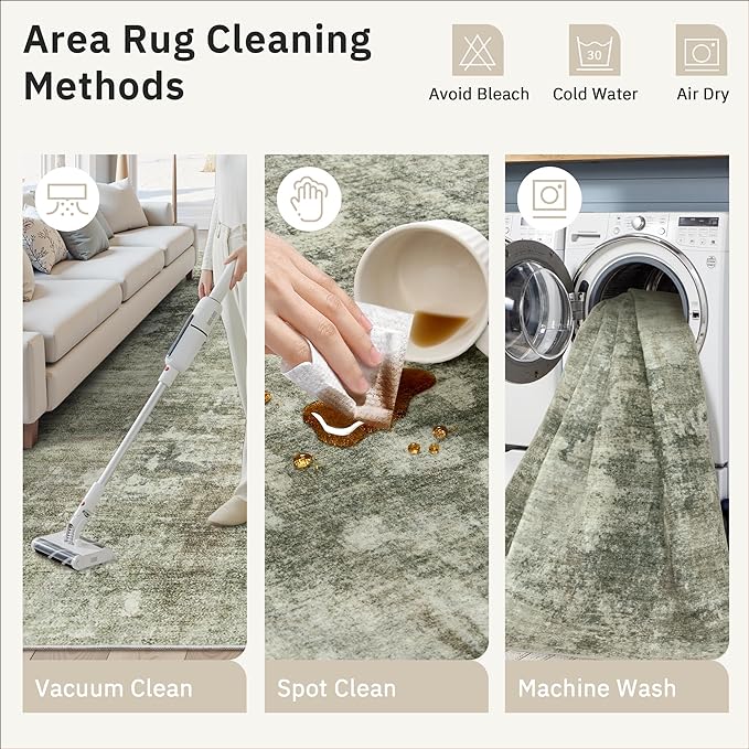 Soalmost Area Rug 6x9 Abstract Living Room Washable Rugs Green Black Non Slip Low Pile Carpet for Bedroom Dining Room Foldable Thin