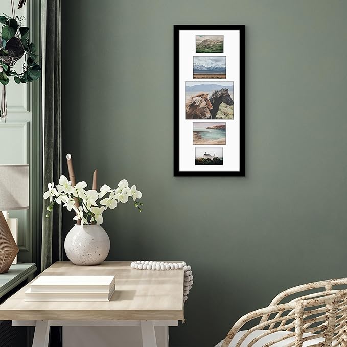 Americanflat 12x28 Collage Picture Frame with Polished Plexiglass - Multi Picture Frames Fit One 8x10, Two 4x6 and Two 5x7 Photos or Use as One 12x28 Frame - Signature Collection - Black