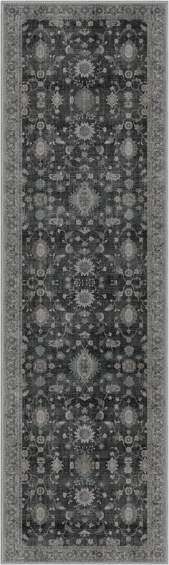 GENIMO Runner Rug for Hallways Machine Washable, 3x10 Non Slip Boho Vintage Lightweight Washable Runners, Thin Floor Rugs for Entryway Hallway Bathroom Laundry Room Corridor, Charcoal