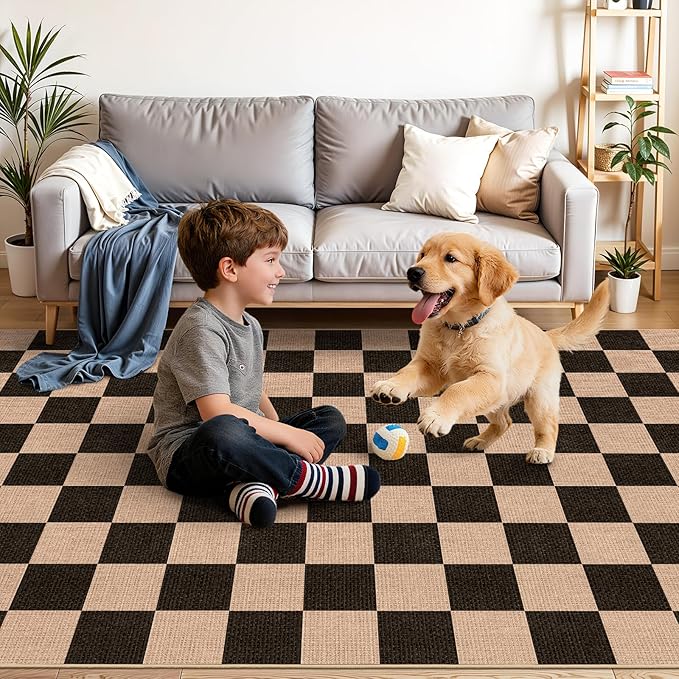 3x6 Kitchen Runner Rug Washable Non Slip: Diamond Pattern Faux Jute Rug - Thin Easy Clean Indoor Farmhouse - Boho Rugs for Entryway Kitchen Hallway Bedroom Modern Home Decor Mat (Black,3x6)