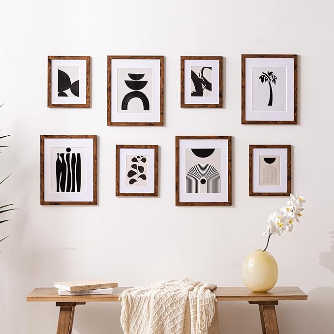 eletecpro 11x14 Picture Frames Set of 10, Picture Frame Collage Wall Decor Display 8x10 Photo With Mat or 11x14 without Mat, Home Decor Gallery Wall Frame for Wall Mounting, Brown