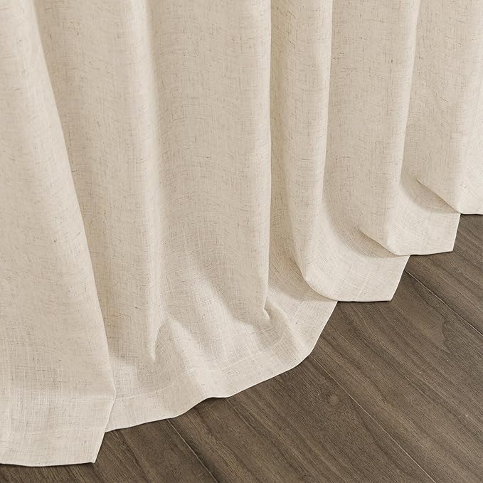 Nanspring 102 Inch Long Curtains for Living Room Cream Beige Linen Light Filtering Semi Sheer Curtain Back Tab Modern Farmhouse Decor Floor to Ceiling Coastal Drapes for Bedroom 52x102, 2 Panels