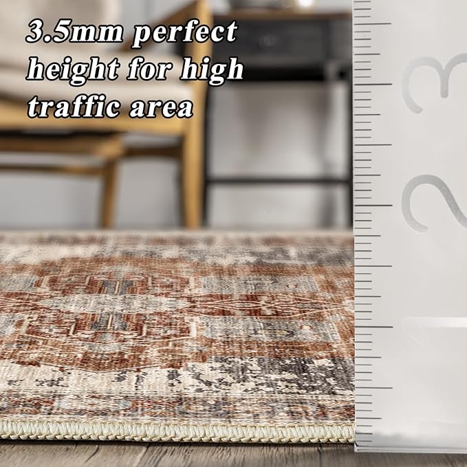RUUGME Washable 3X12 Runner Rugs - Large Boho Rugs for Living Room Stain Resistant Carpet Vintage Tribal Rugs for Bedroom Kitchen Bathroom Non Slip Backing Home Decor Floor Decoration Mat 3x12 Brick