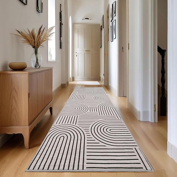 ROYHOME Modern Rug 2x6 Runners for Hallways, Abstract Kitchen Runner Rugs Non Slip Bath Runner, Rainbow Washable Runners Rug for Bedroom, Soft Long Rugs for Entryway Bathroom Laundry Dorm, Light Camel