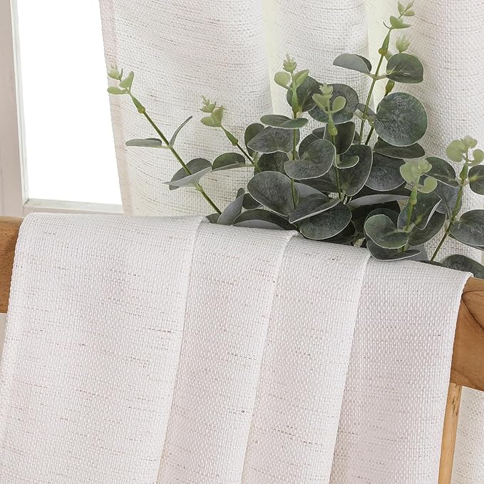 Chyhomenyc Bennet Natural Linen Curtains 90 Inch Length 2 Panels Set, Faux Linen Textured Light Filtering Soft Airy Privacy Farmhouse Curtain Drapes for Living Room Bedroom, 40Wx90L Inches, Natural