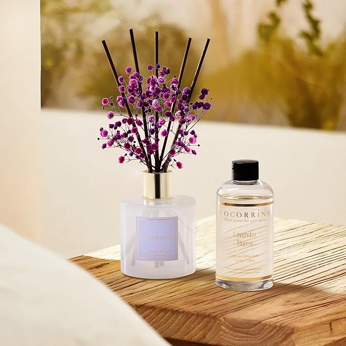 COCORR??NA Refill- Lavender Thyme 6.7 Fl.oz Reed Diffuser Refill with 8 Sticks