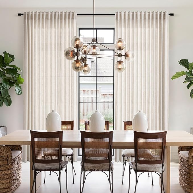 Beige Linen Light Filtering Curtains 96 Inches Long 2 Panels Long Semi Sheer Linen Blended Window Curtains Back Tab Rod Pocket Natural Linen Rustic Farmhouse Drapes for Living Room Bedroom 60x96