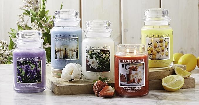 Village Candle Rain Large Glass Apothecary Jar Scented Candle, 21.25 oz, Blue