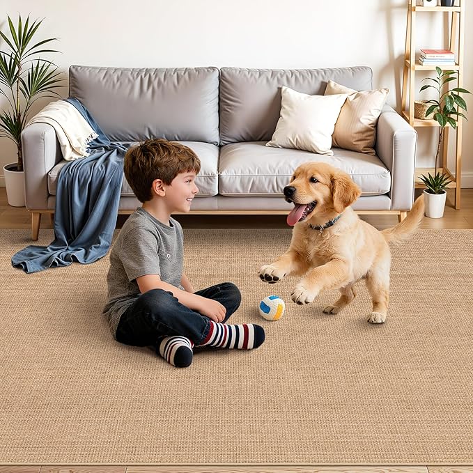 3x6 Kitchen Runner Rug Washable Non Slip: Solid Color Pattern Faux Jute Rug - Thin Easy Clean Indoor Farmhouse - Boho Rugs for Entryway Kitchen Hallway Bedroom Modern Home Decor Mat (Beige,3x6)